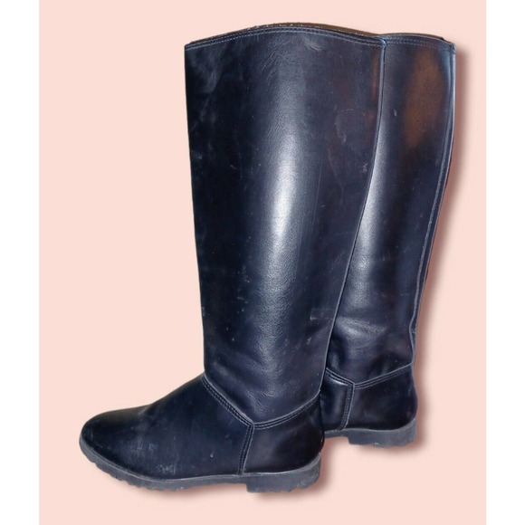 Lands End Womens Knee High Riding Boots Black Leather Stretch Pull On 6 1/2B - Picture 5 of 6